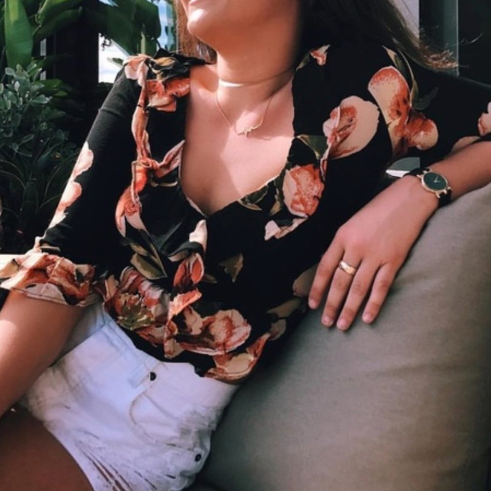 LF Seek the Label Floral Ruffle Crop Top